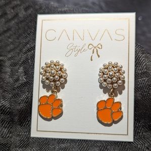 Clemson Paw Logo Canvas Style Earrings.